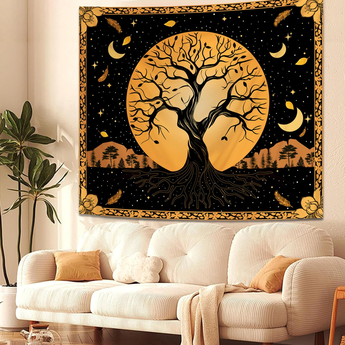 Tree of Life Tapestry for Bedroom Aesthetic (Orange Tree of Life Tapestry / 60"L x 51"W)