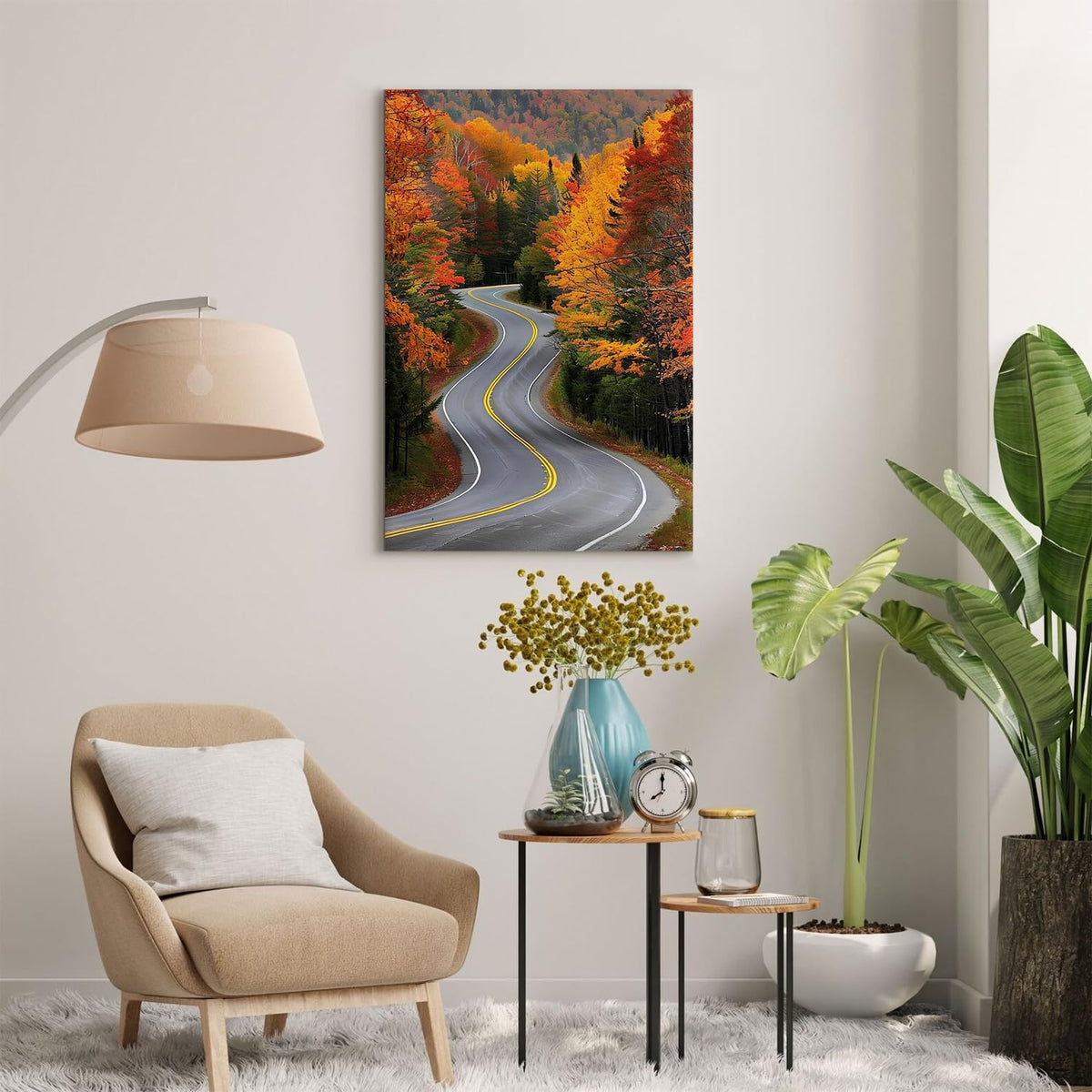 Large Forest Wall Art Autumn Mountain Pictures Wall Decor for Living Room Farmhouse Country Road Landscape Canvas Prints Nature Red Orange Woodland Artwork for Kitchen Office Home Decoration 24x36" (36"L x 24"W / Fall Road)