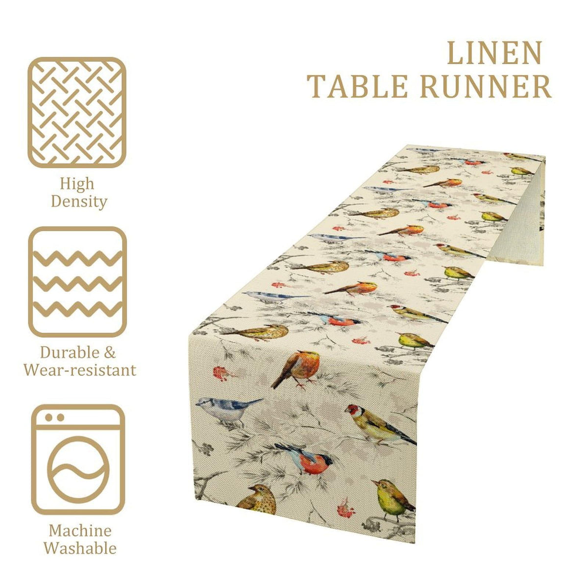 Flower Birds Table Runner Nature Themed Winter Birds on Branches (13x120inch / Birds 1)