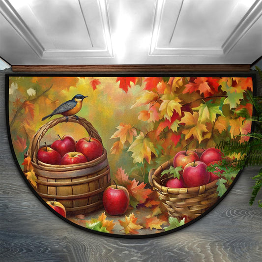 Half Round Door Mat Autumn Fall Apple Animal Half Moon Rug Washable Half Circle Area Rugs Indoor Entrance Non Slip Semi Circle Bathroom Rugs Floor Carpet for Kithen Bedroom Fireplace Decor (Color 6)