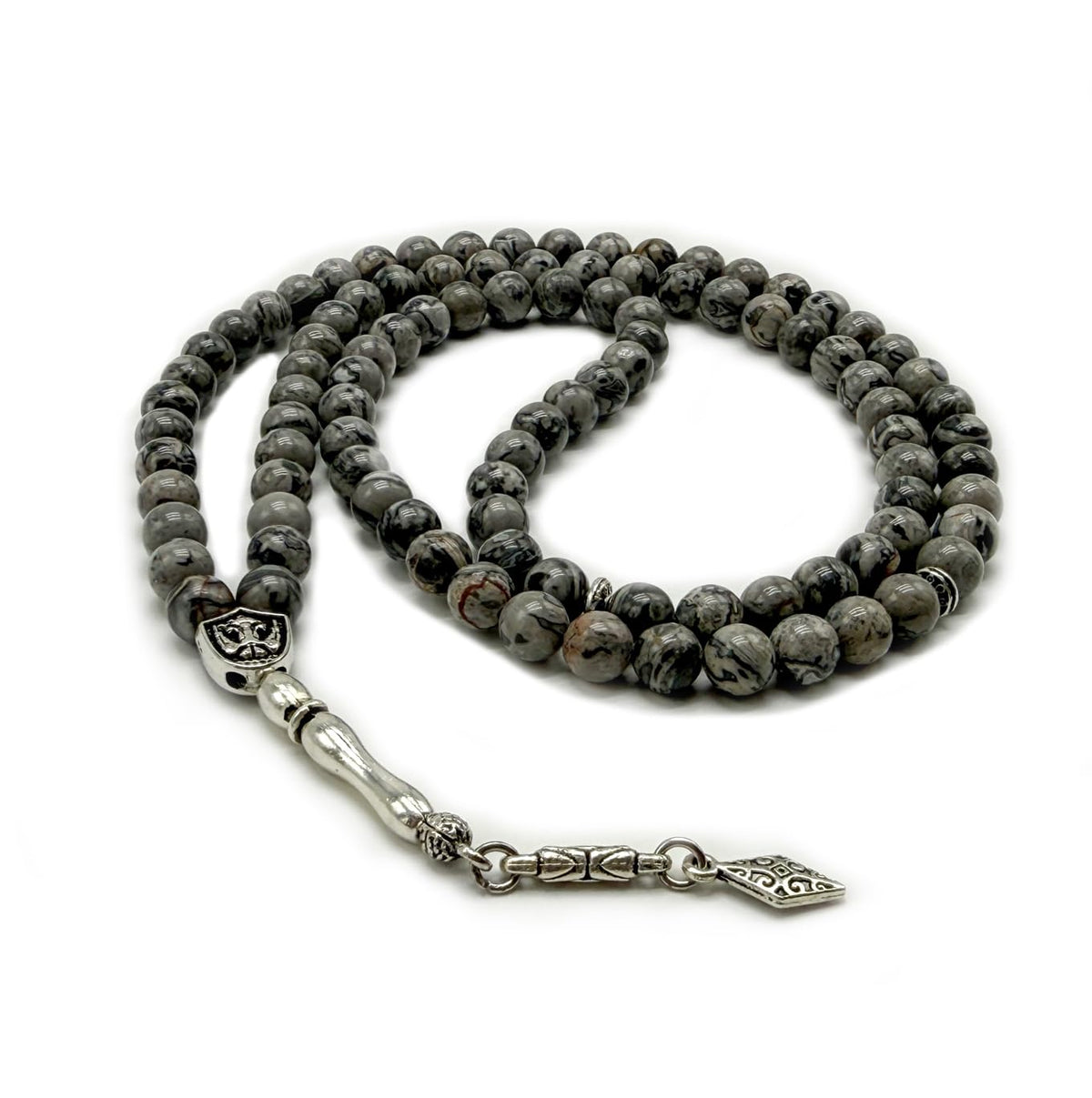 Elegant 8mm Jasper Map Agate Handmade Tasbih (99 Beads)