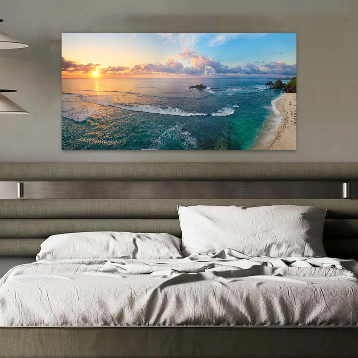 Large Pictures for Living Room Wall Decor Bedroom Coastal Wall Art Sunset Beach Painting Ocean Poster Room Decor Office Artwork Seascape Prints Framed Modern Bathroom Home Decorations (AcoatL / 48"L x 24"W)