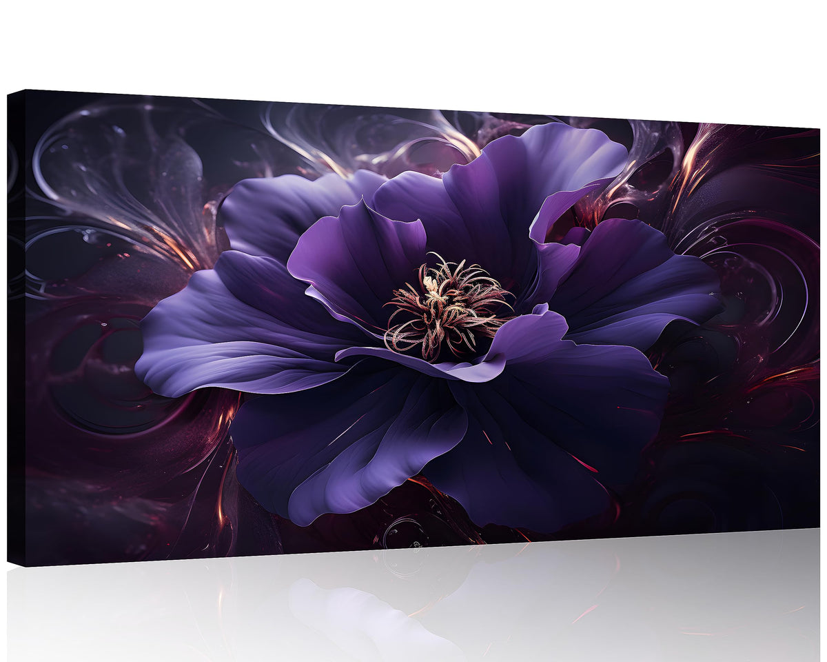 1 Panel Purple Picture Wall Art Purple Canvas Wall Art Flower Pictures Abstract Flower Print on Canvas Flowers Art for Bedroom Home Decor Living Room Stretched and Framed 12x24 inch (24"L x 12"W / Purple Flower 6)