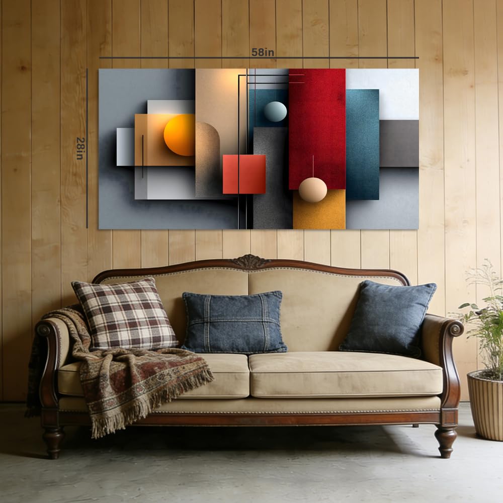 Modern Abstract Geometric Canvas Wall Art Bauhaus Painting Flat Print Gallery Wrapped Colorful Artwork for Living Room Bedroom Bathroom Decor (Abstract / Red Abstract 10 / 40"L x 20"W)