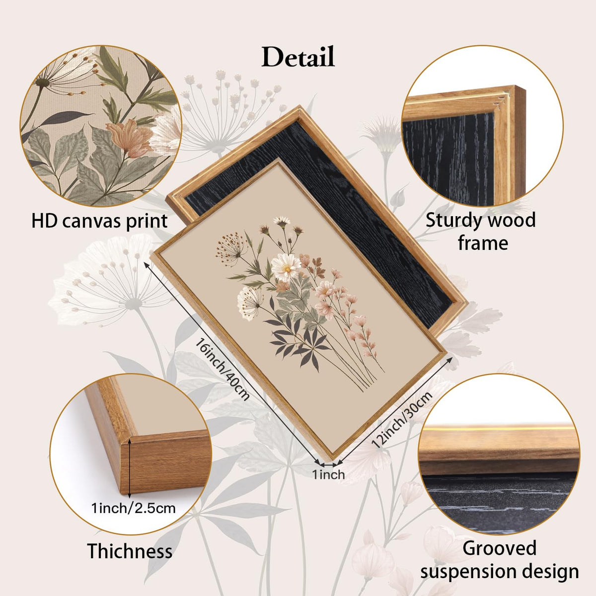 Botanical Flower Framed Canvas Wall Art Set Of 3 (Floral wall art 3)