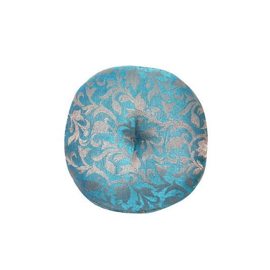 Singing Bowl Cushion Handmade Round Cushion Brocade Art Silk Home Decor Pillow For Tibetan Singing Bowl (6" Inch / Turquoise Blue)