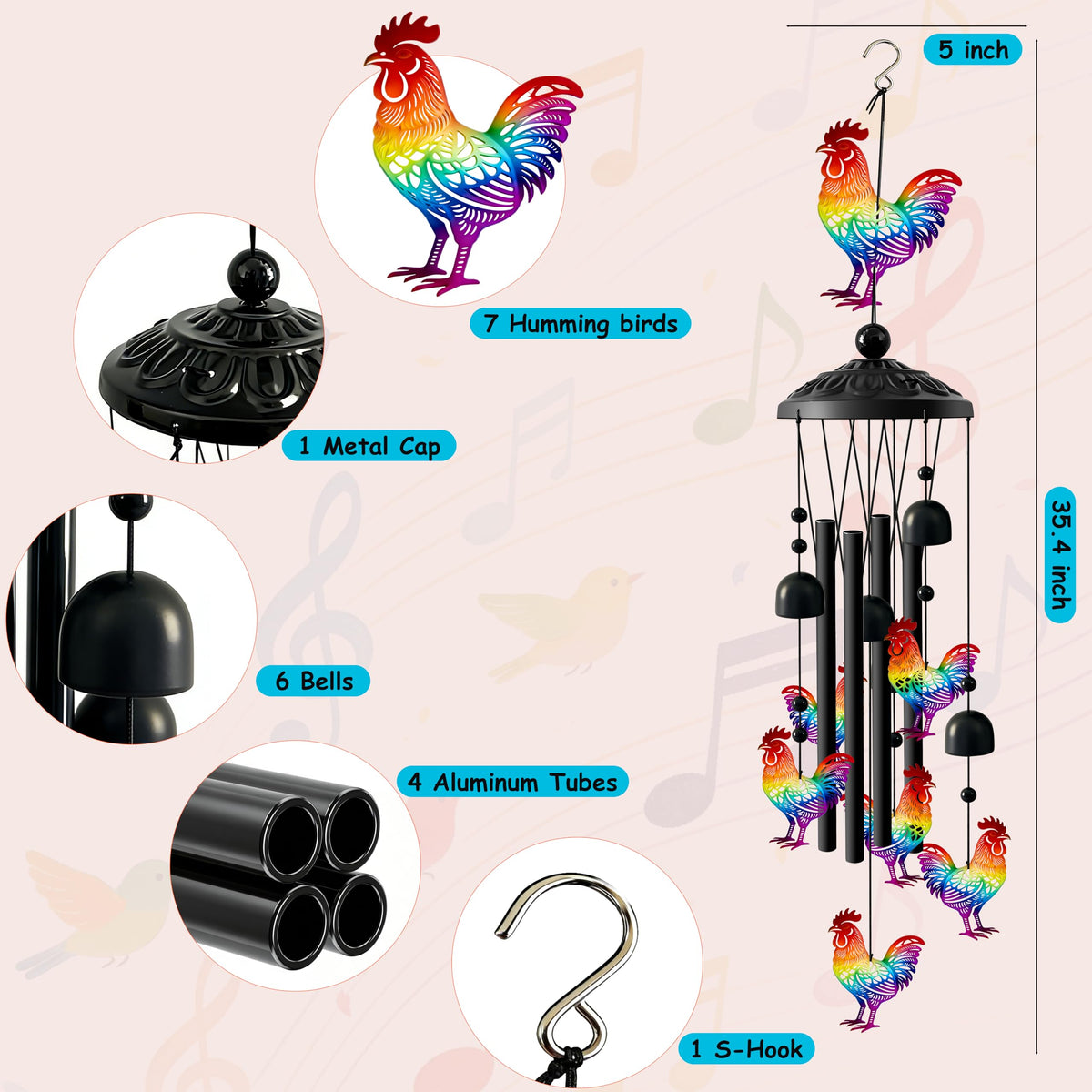 Chicken Wind Chimes for Outside (Chicken)