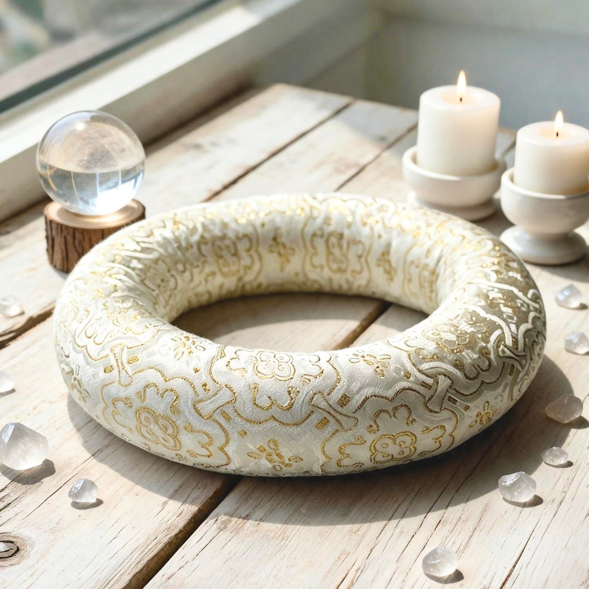 Singing Bowl Cushion for Crystal & Tibetan Singing Bowls (WhiteGold / 6.7 Inch)