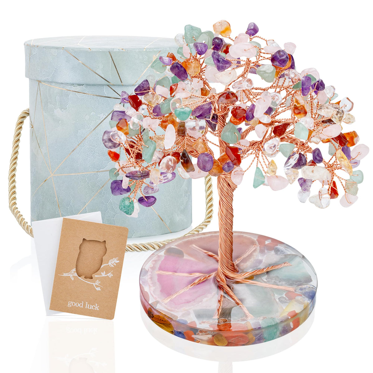 7 Chakra Healing Crystals Stones Tree (Colorful)