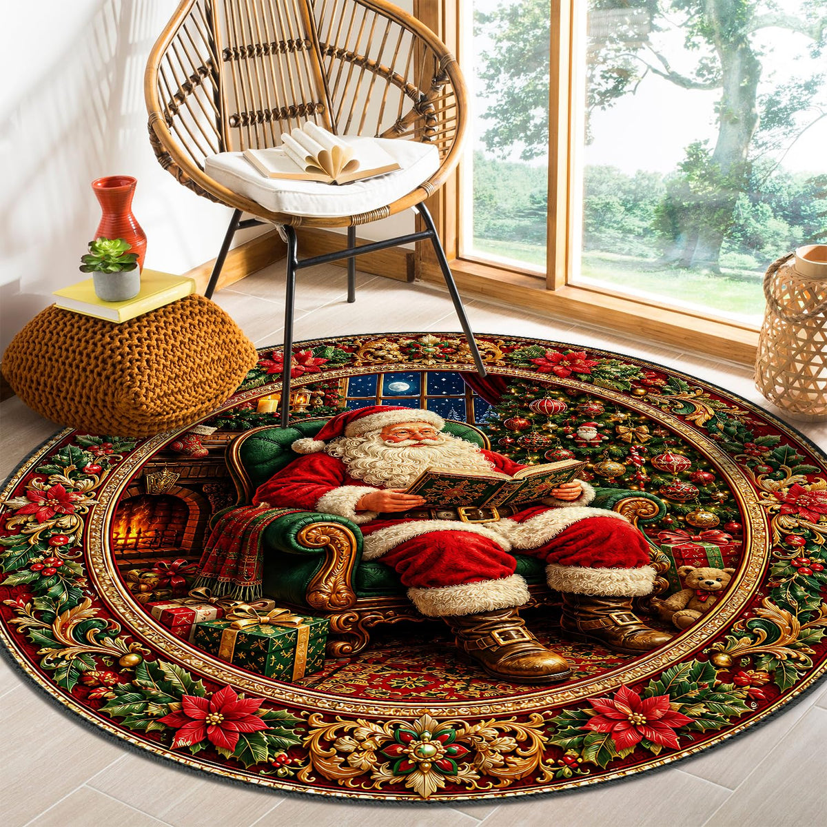 Traditional Christmas Santa Round Area Rug 4ft (103 / 4' (Round))