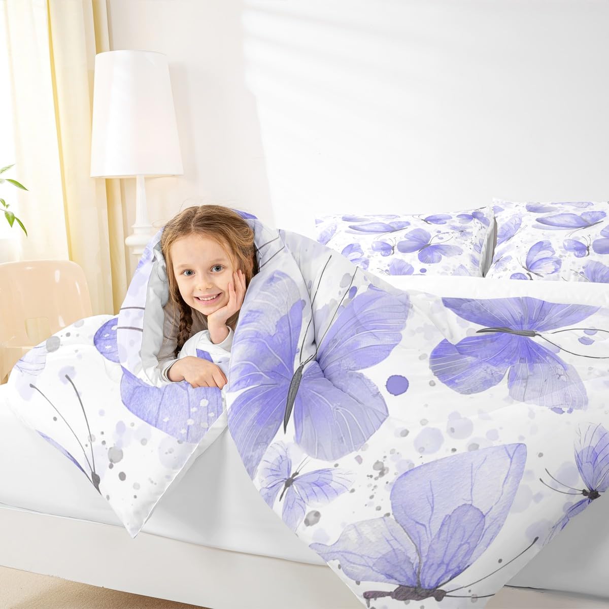 Girls Butterfly Bedding Set Queen Size 3 Pcs for Boys Girls (Multi 814 / Queen)