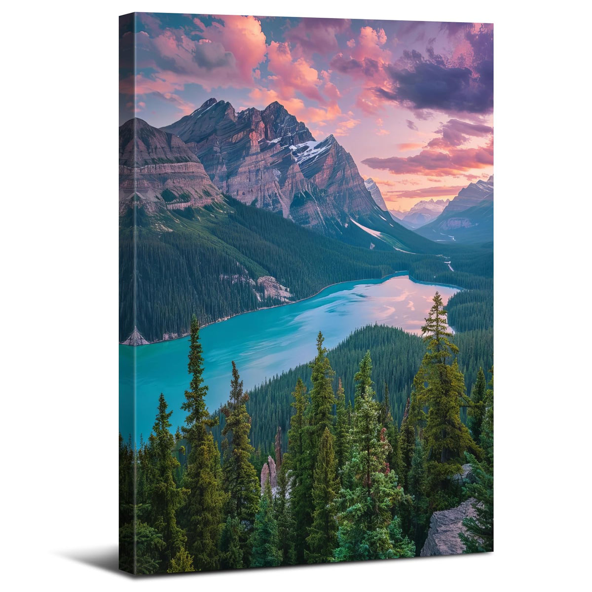 Mountain Landscape Wall Art for Living Room Decor Forest Pictures Wall Decor Blue Lake Scenic Canvas Prints Nature Scenery Photography Posters Artwork for Bedroom Office Home Decorations 32x48" (48"L x 32"W / Baff National Park)