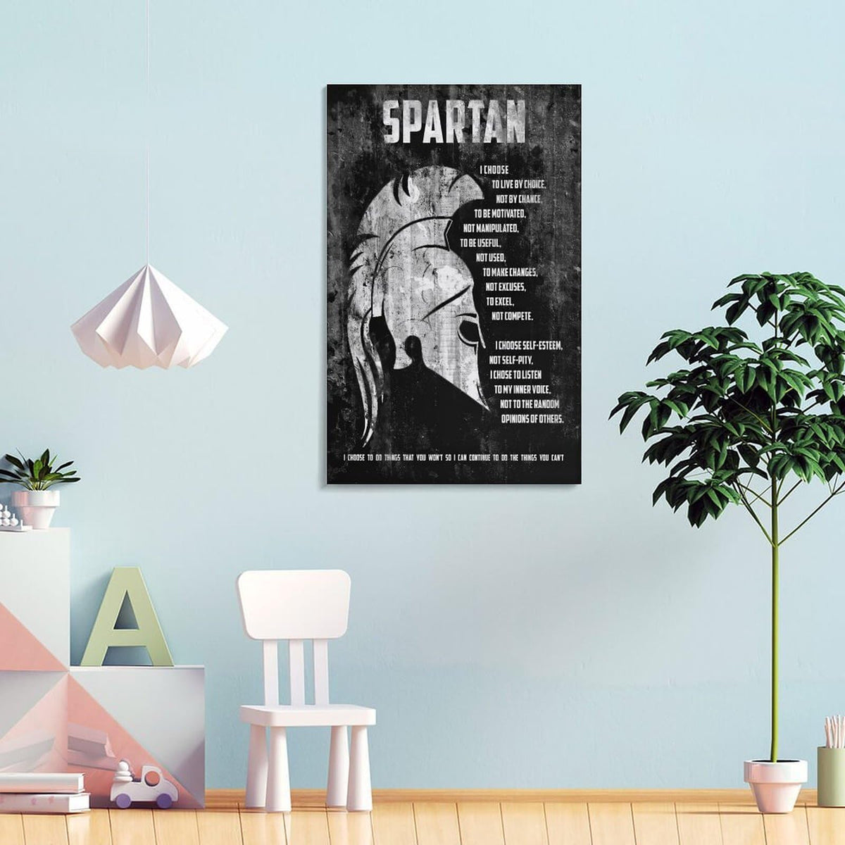 Spartan Motivational Quote Canvas Printing Wall Art Prints Wall Decor Posters Black White Distressed Helmet Philosophy Nordic Living Room Bedroom Office Gym Decor 24x36inch (style-20 / 24x36inch(60x90cm) Frame)