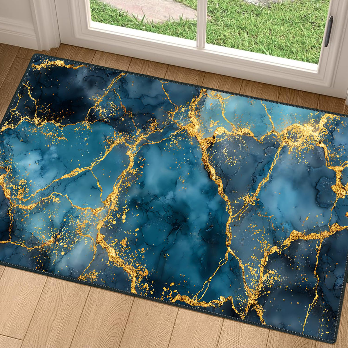 2x3FT Blue Gold Marble Area Rug (#4 / 2' x 3' (Rectangular))