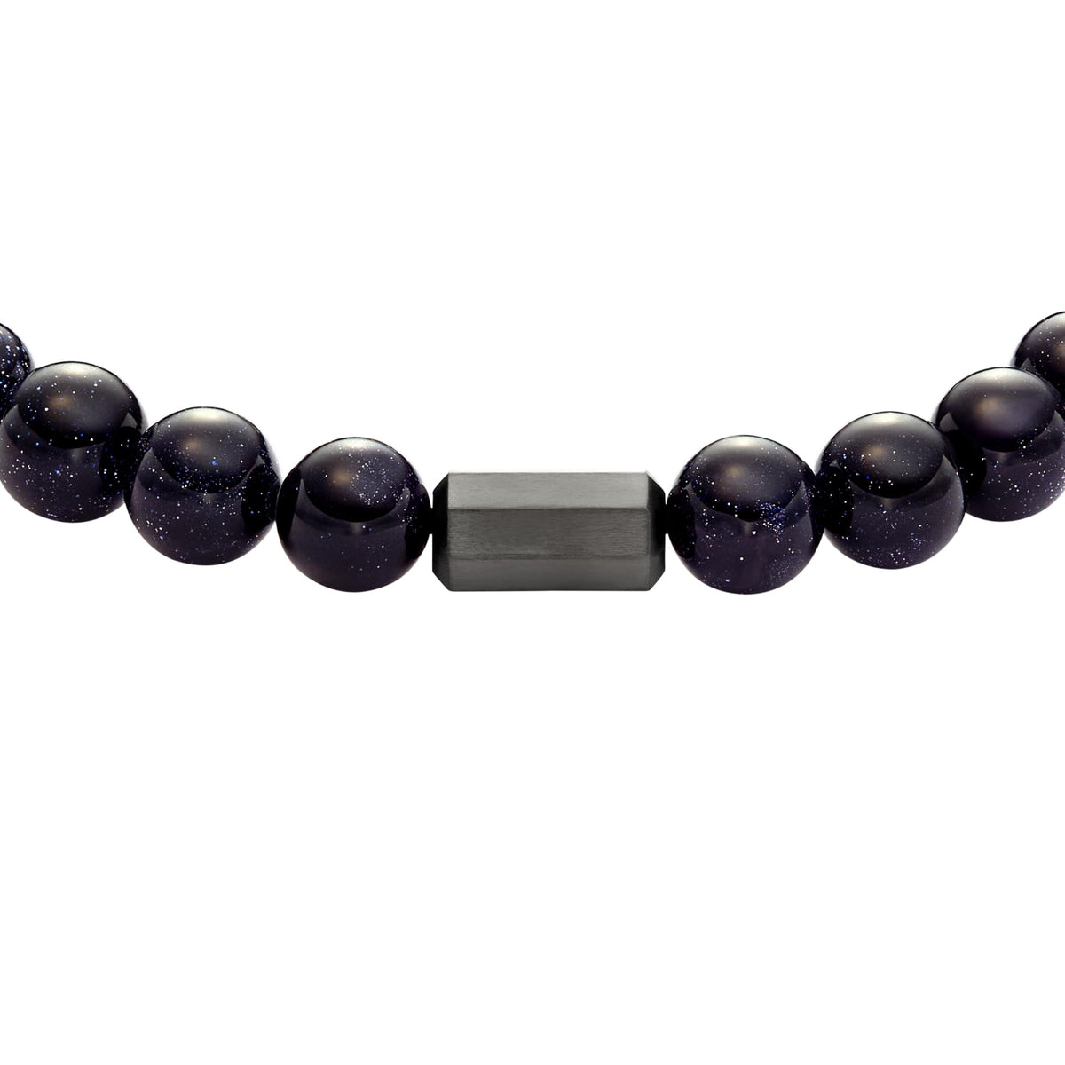 Men's Galaxy Beads Navy Reconstructed Sandstone Beaded Bracelet (Black Bead)