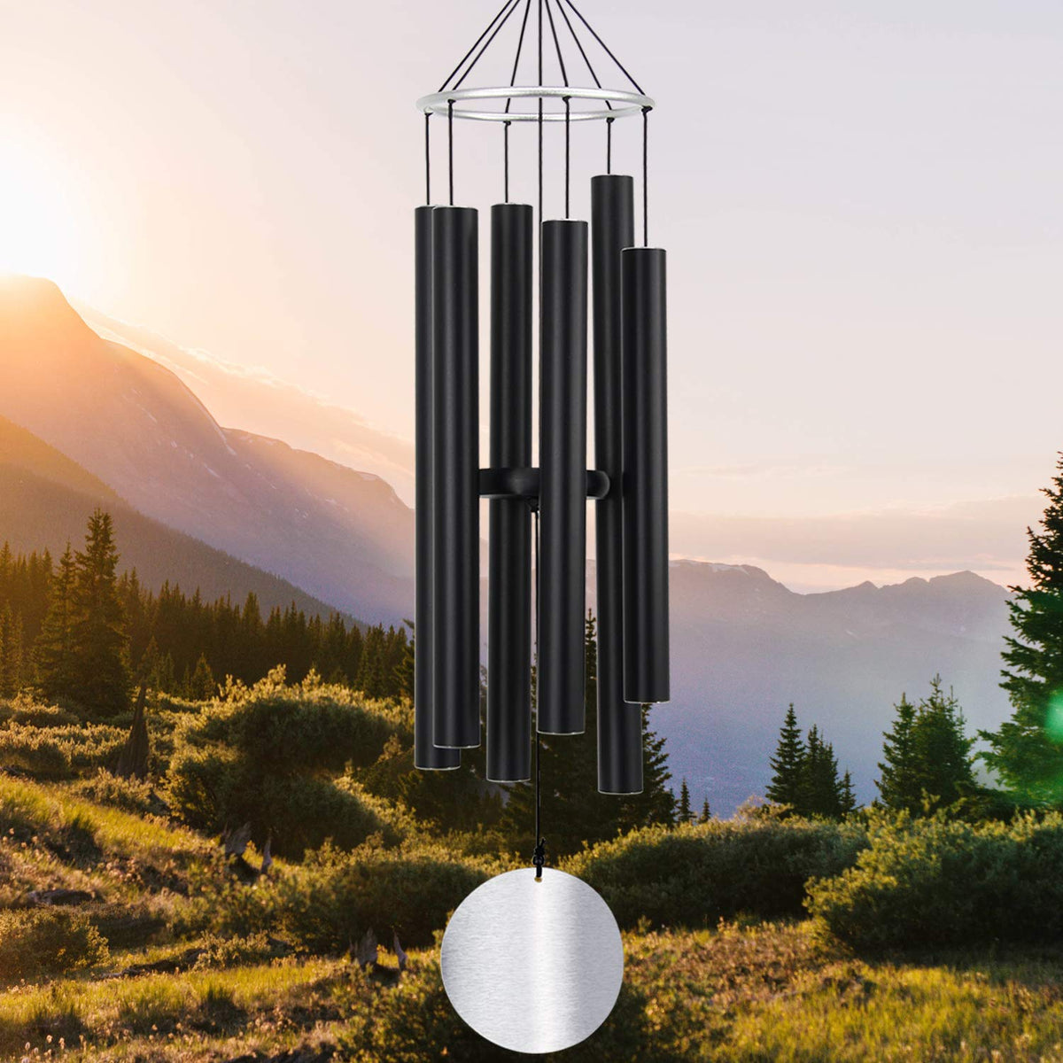 Wind Chimes Outdoor Large Deep Tone (36“ Black)