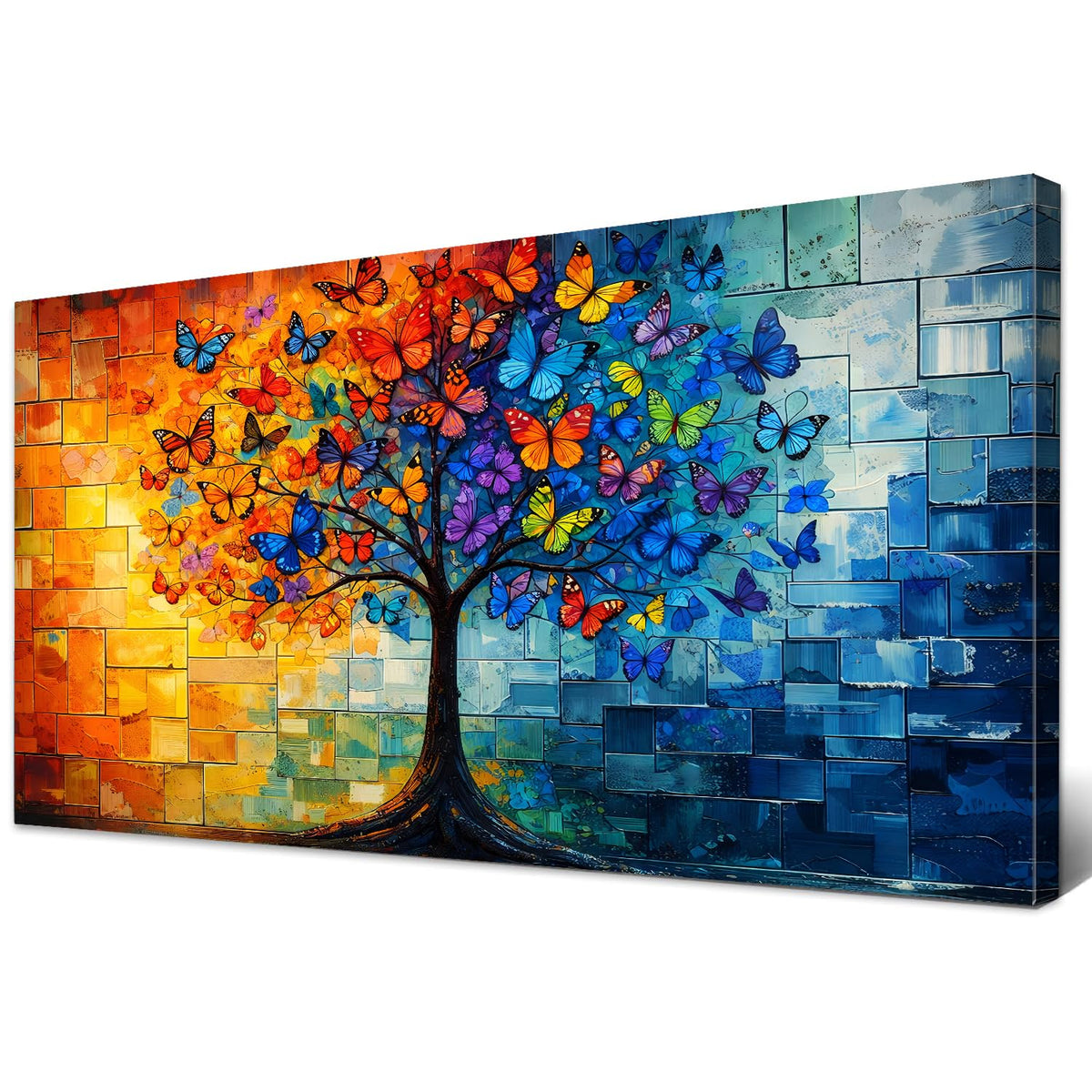 Colorful Butterfly Trees Wall Art Tree of Life Picture Wall Decor Large Living Room Wall Decoration (60"L x 30"W / Tree of Life)