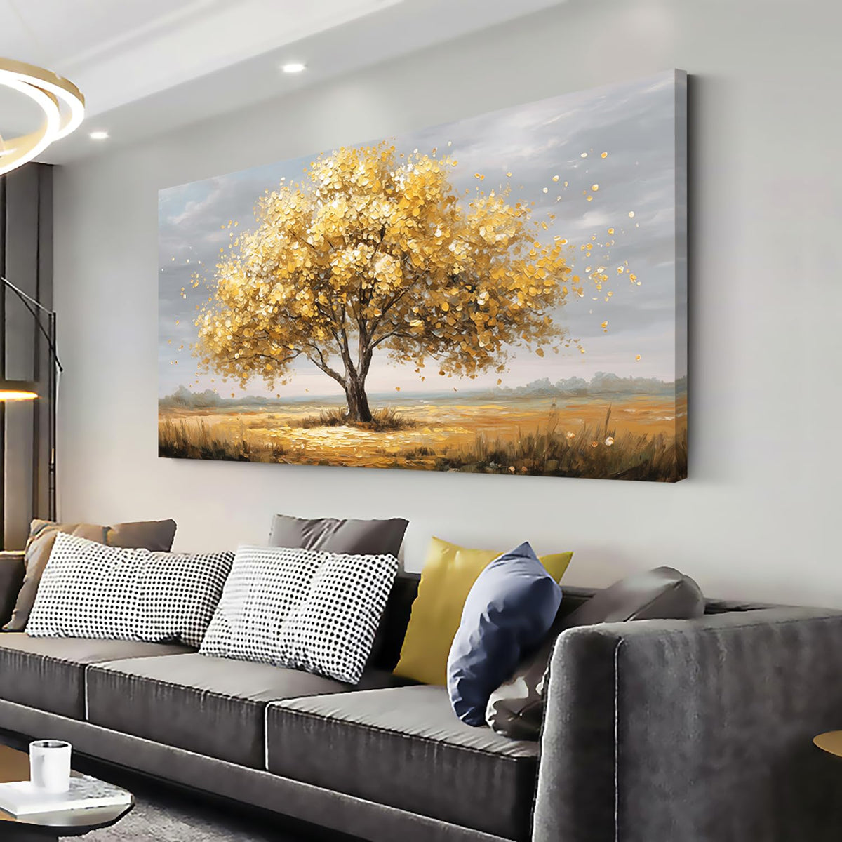 Gold Tree Wall Art for Living Room Office Calming Texture Yellow Gold Tree of life Painting Prints Abstract Canvas Artwork Dining Bedroom Decor Large (Abstract / Gold Tree of Life Wall Art / 46"L x 23"W)