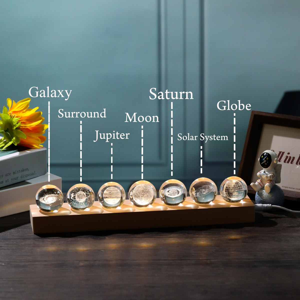 3D Crystal Ball Solar System Crystal Ball Modle Science Astronomy Gift Lamp (7pcs Solar System Crystal Ball)