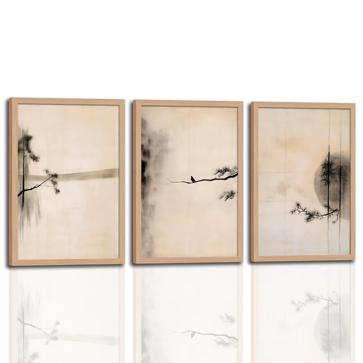 japanese zen wall art set of 3 (smallbirdbranch / 12x16 Inch)