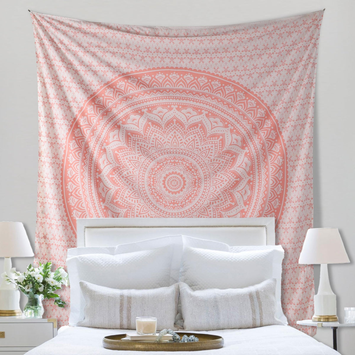 Rose Gold Ombre Tapestry Wall Hanging Mandala (Rose Gold / 85"L x 90"W)