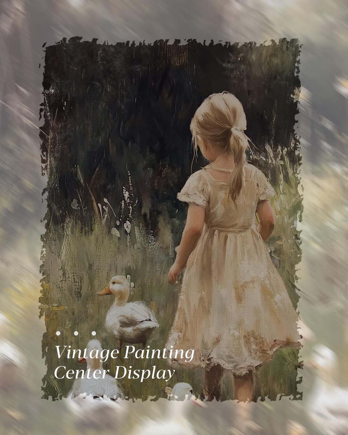 Vintage Spring Girl and Ducks Framed Canvas Wall Art (Girl / 16"L x 12"W)