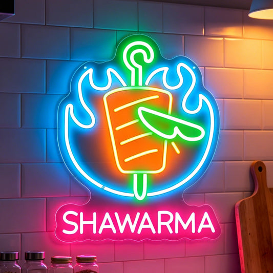 Kebab Shawarma Neon Sign Mediterranean Restaurant LED Wall Decor (Shawarma)