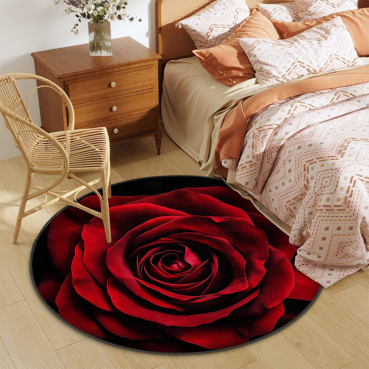 4ft Round Area Rug (Red Rose / 4' (Round))