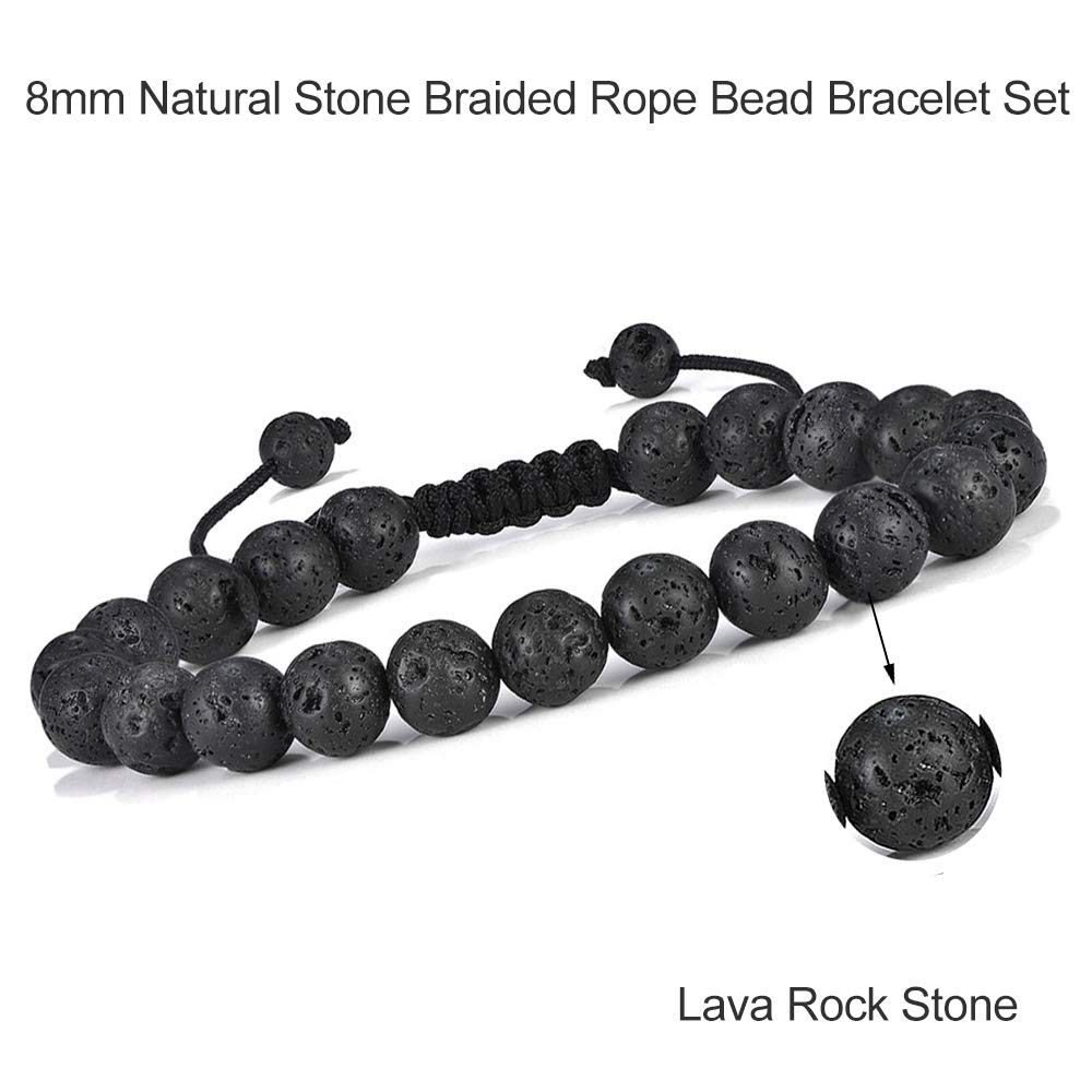 Mens Beaded bracelets set (3 Pcs Tiger Eye&Lava Rock)