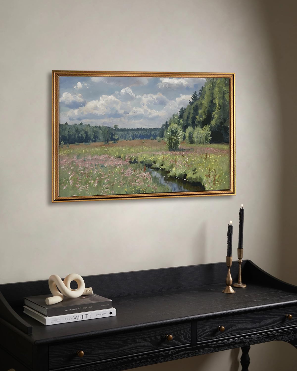 Gold Framed Vintage Wall Art Prints (Green Forest / 24"L x 16"W)