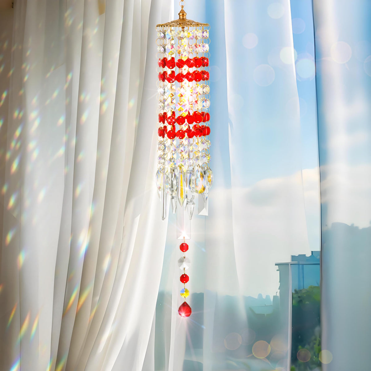 Crystal Wind Chimes Rainbow Suncatcher for Window (Red)