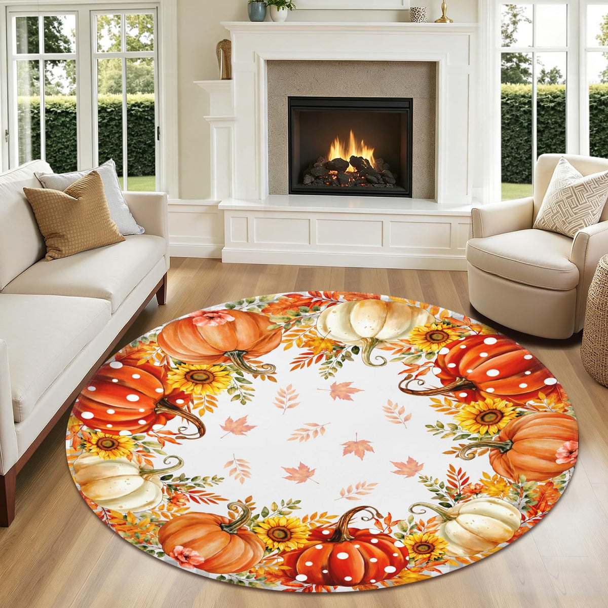 Fall Round Area Rug 4ft (Autumn-maple Leaf / 4' (Round))