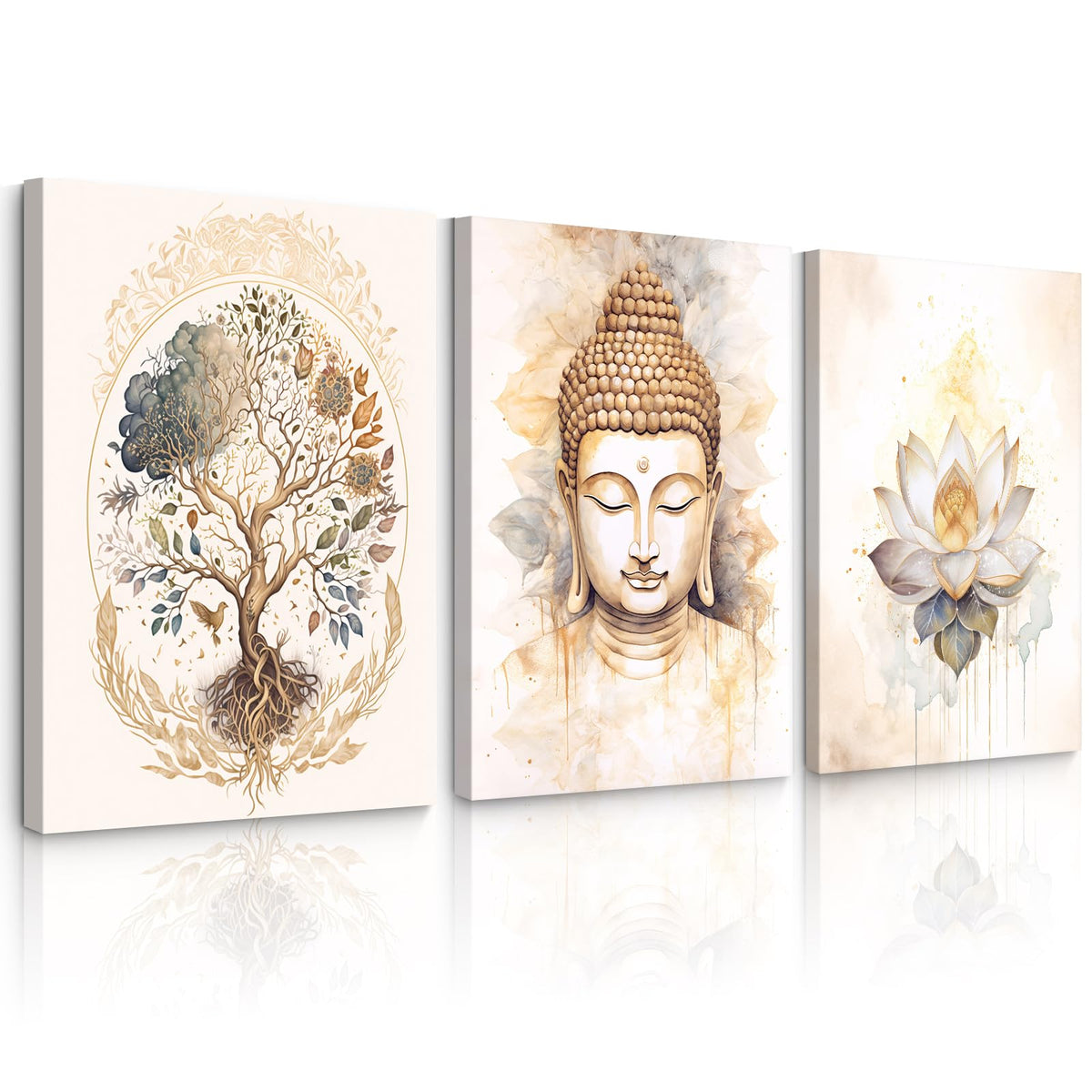 Zen Wall Art Decor Buddha Lotus Flower Artwork Tree of Life Canvas Painting Yoga Meditation Studio Wall Art Mindfulness Spiritual Energy Poster for Living Room Bedroom 16x24x3 Inch Wrapped Canvas (16x24 Inch Wrapped Canvas / Buddha Flower Prints)