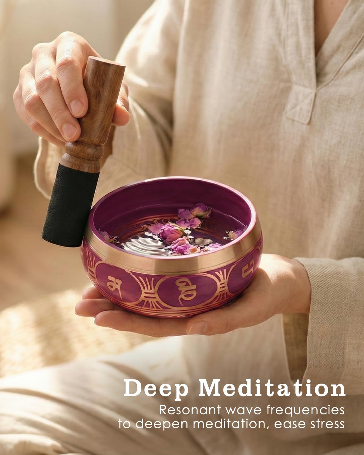 Singing Bowl Authentic Tibetan Sound Bowl for Yoga (Red(Lotus))