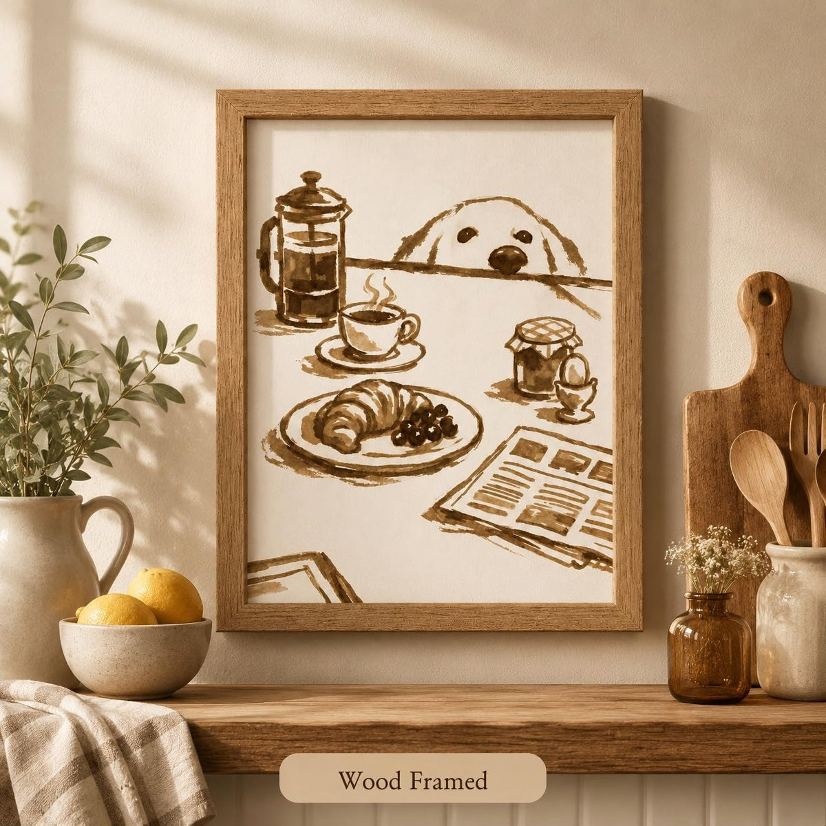 Cute Dog Coffee Framed Wall Art (dog / 10"L x 8"W)