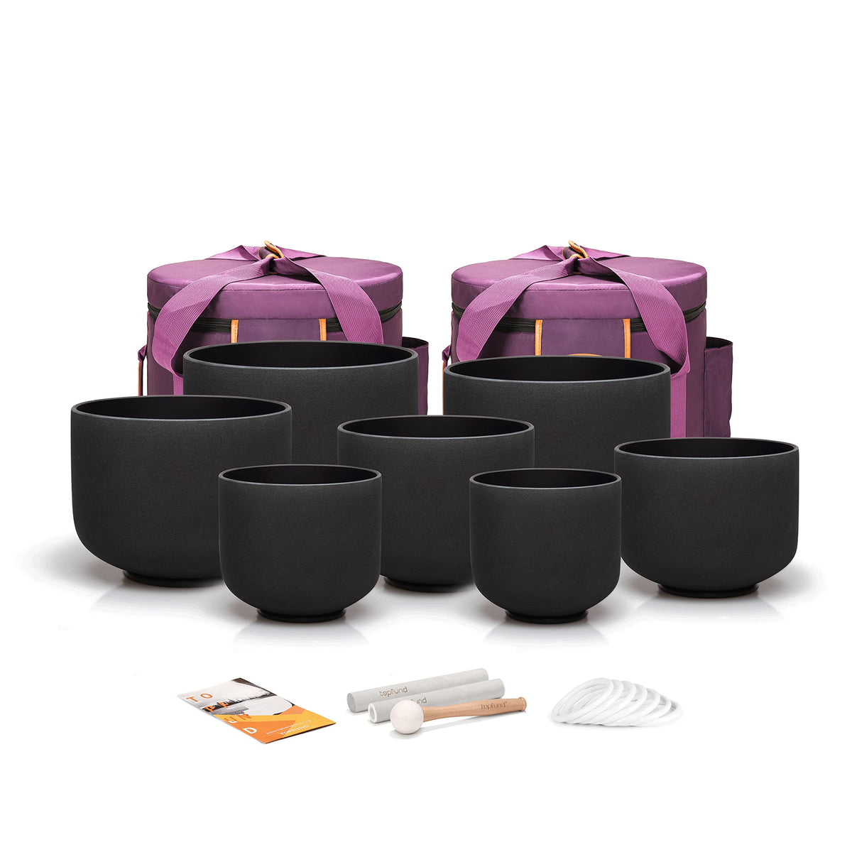 6 10 Inch Black 440Hz Chakra Set of 7 Crystal Singing Bowls (6-10 inch / Set of 7 Black Bowls)