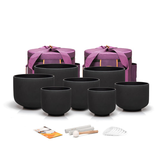 6 10 Inch Black 440Hz Chakra Set of 7 Crystal Singing Bowls (6-10 inch / Set of 7 Black Bowls)