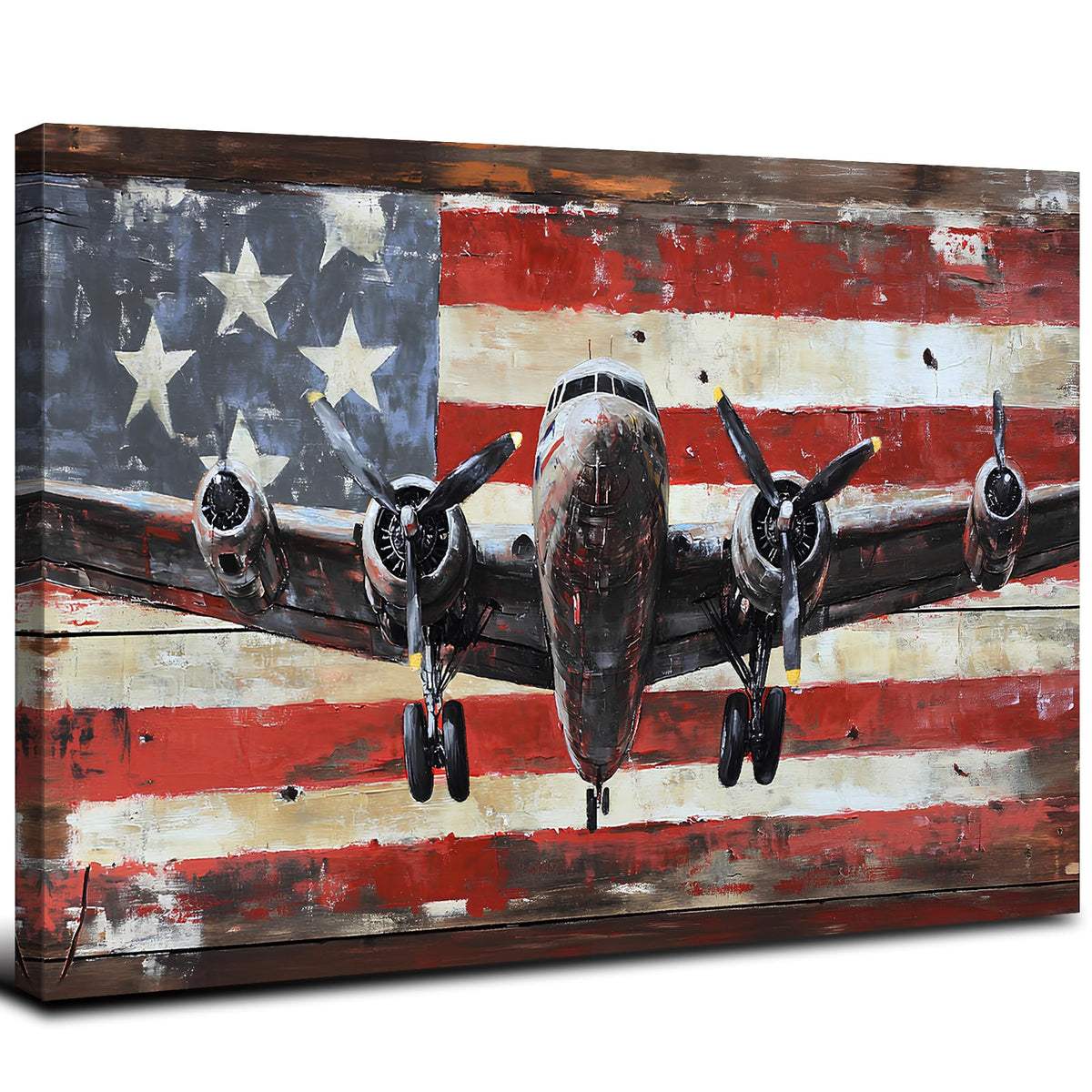 Airplane Wall Art Aviation Decor for Men Office Living Room Home Decorations Vintage Airplane Propeller Wall Decor Retro American Flag Poster Kids Boys Military Fighter Canvas Pictures Artwork 20x30" (30"L x 20"W / Airplane)