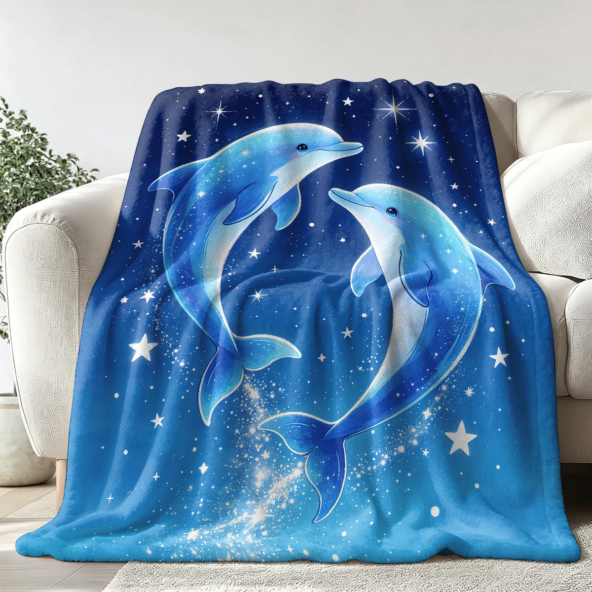 Dolphin Throw Blanket Dreamy Marine Life Soft Cozy Plush Flannel 50"X60" (Dolphin / 50"X60")
