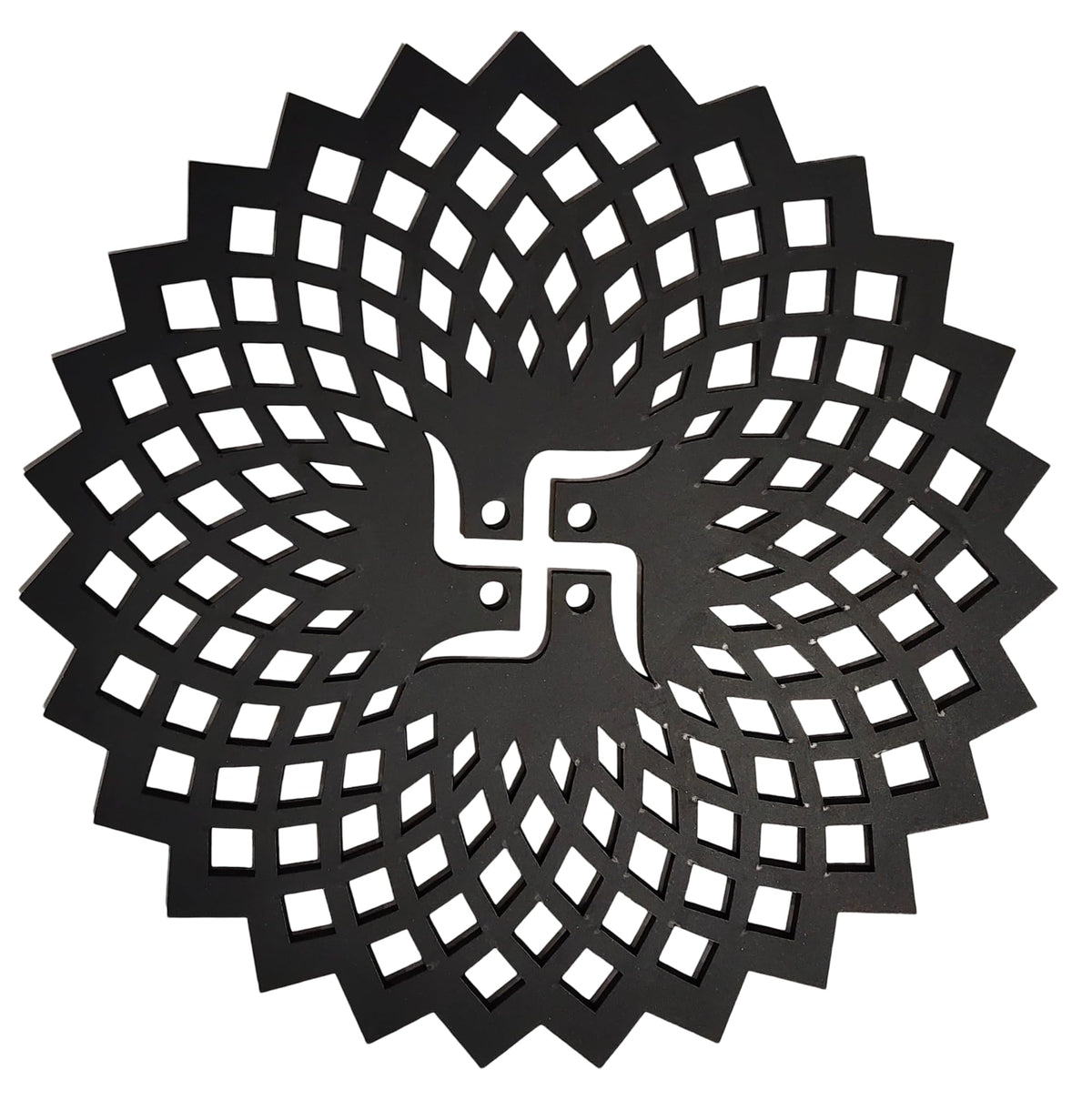 Black Round Decorative Wall Art Mdf Wooden Chakra For Temple (GEOMETRY -Black / 24"L x 24"W)