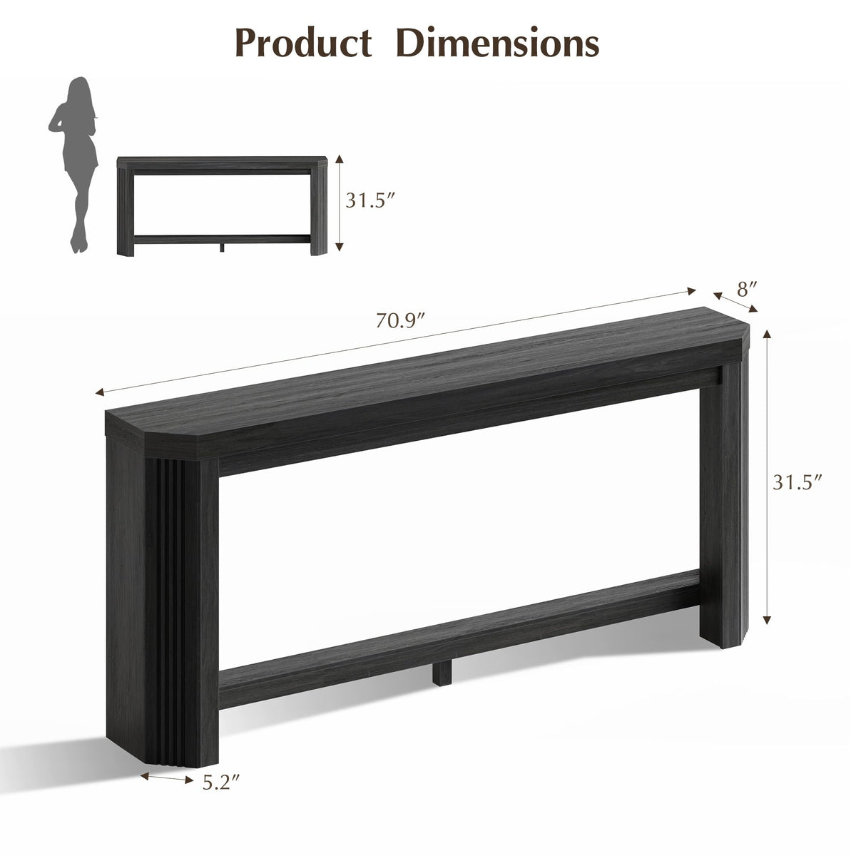 70" Console Table for Entryway (Black)