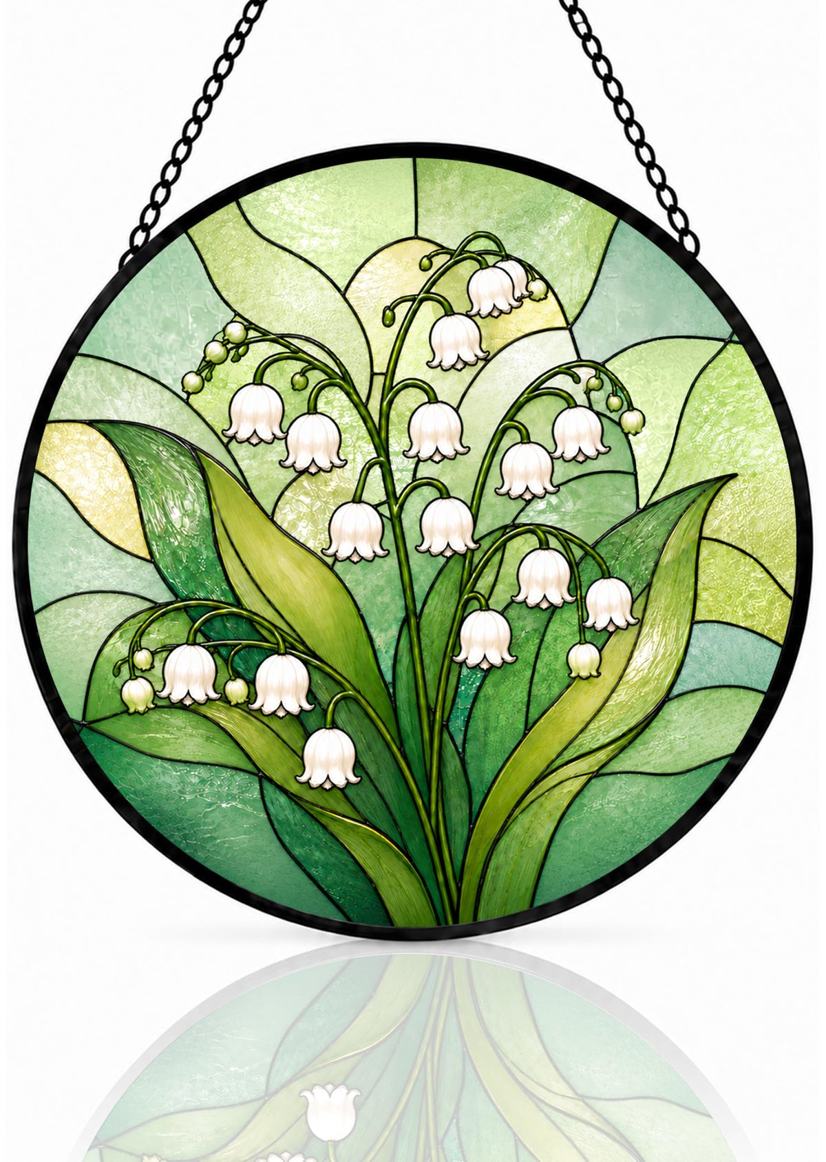 Lily of the Valley Gifts for Women Stained Glass Window Hanging 9.8in (Lily of the Valley / 9.8 x 9.8 IN)