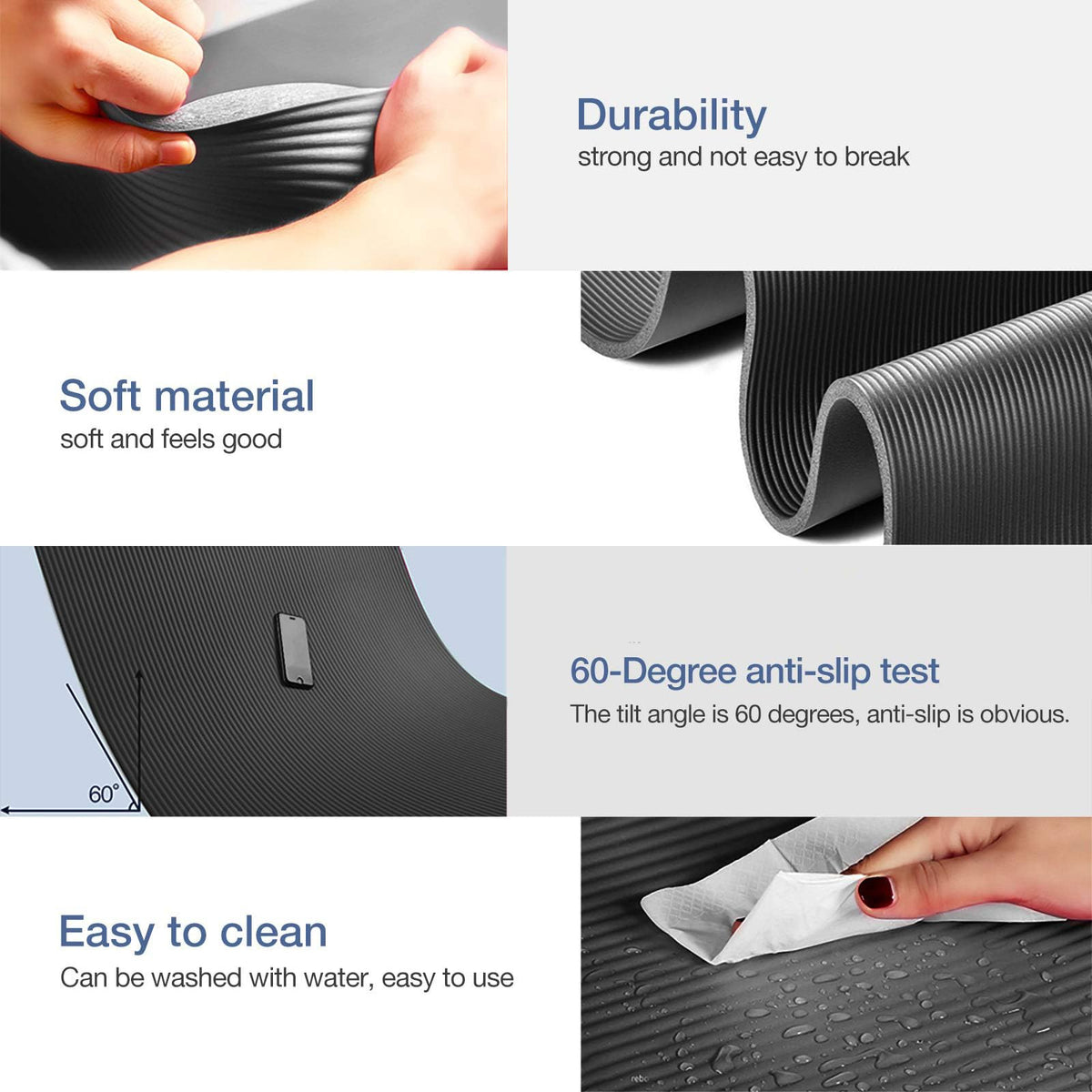 Thick Yoga Mat Non Slip (Black / 72 x 24 x 0.4 inches)