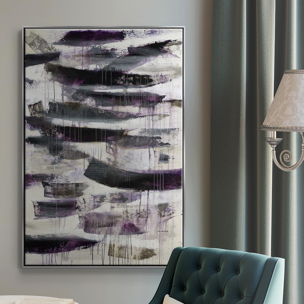 Canvas Silver Floater Frame Decor Paintings Black Rustic Helix Patterns Abstract Wall Hanging Prints for Living Room Kitchen Office (37"L x 25"W / Helix 2)