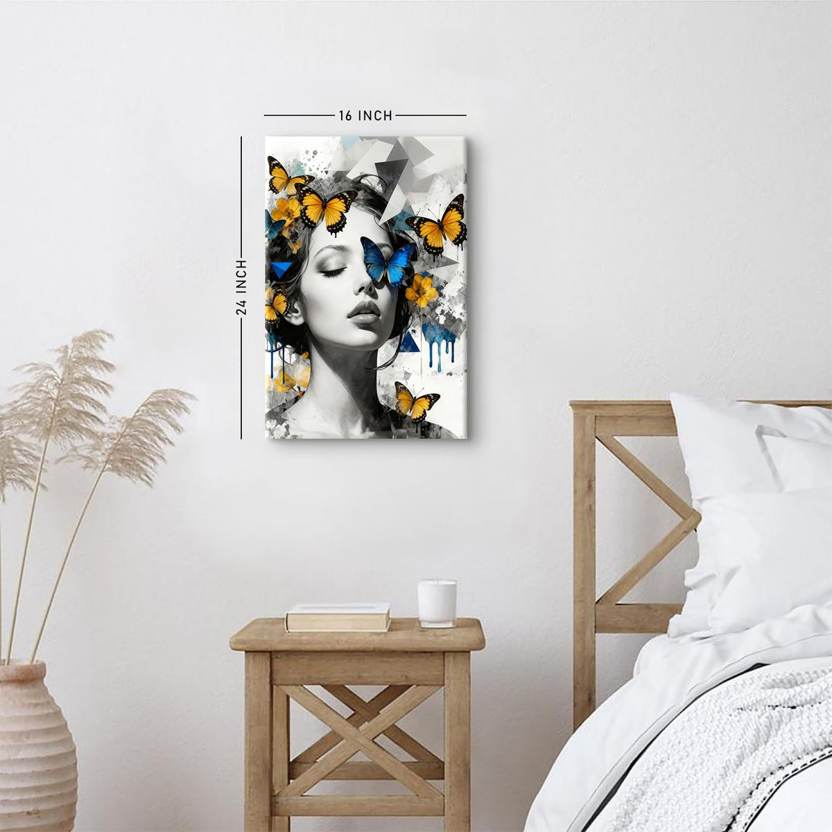 Women Portrait Wall Art Blue Yellow Butterfly Paintings Picture Abstract Black and White Women Wall Decor Aesthetic Minimalist Canvas Prints Artwork for Bedroom Bathroom Spa Home Decorations 16x24" (24"L x 16"W / Women)