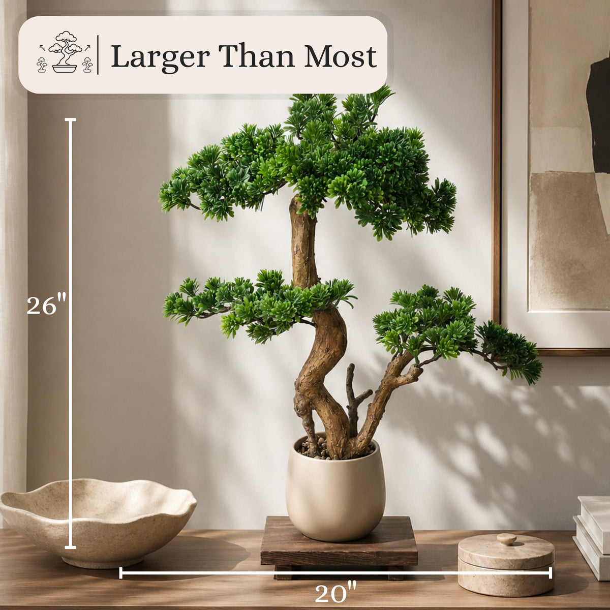 Artificial Bonsai Tree 26" Tall with Realistic Wood and Ceramic Pot (Large Boxwood)
