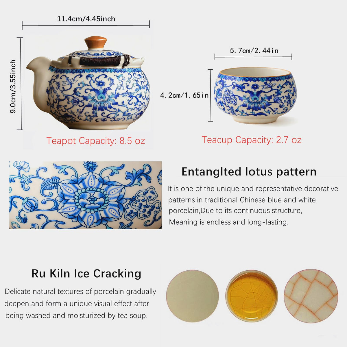 Blue and White Porcelain Kung Fu Tea Set (8.5 oz)