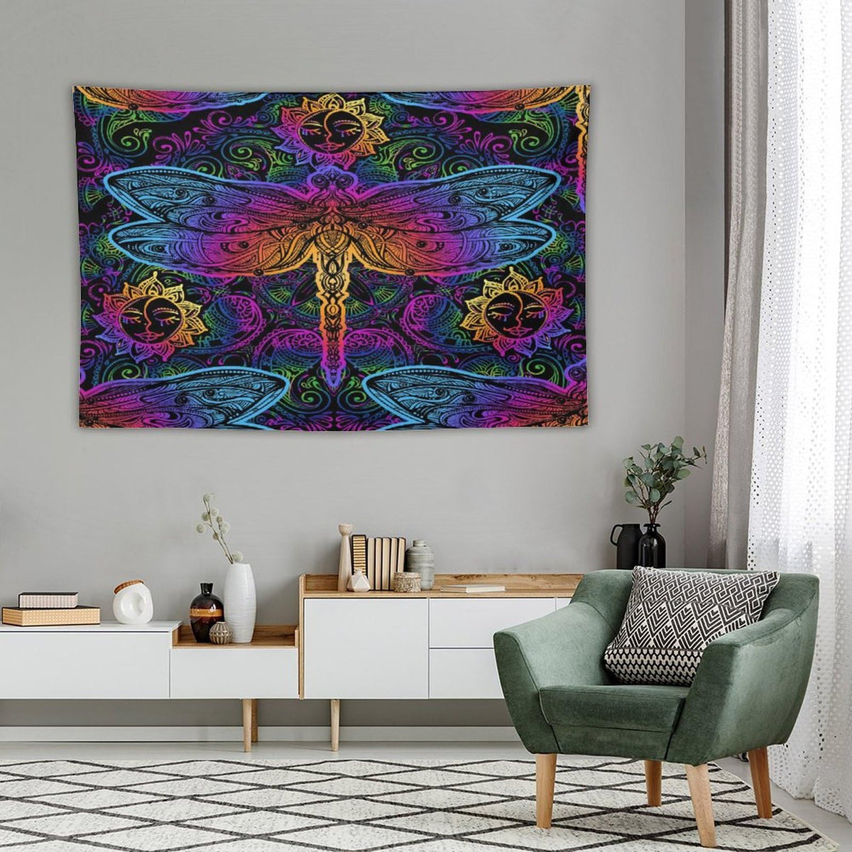 Mandala Boho Tapestry Wall Hanging Colorful Dragonfly Sun Bohemian Tapestries Home Decor for Living Room Bedroom Apartment Farmhouse Dorm 40"x60" (40"L x 60"W / Mandala-3)