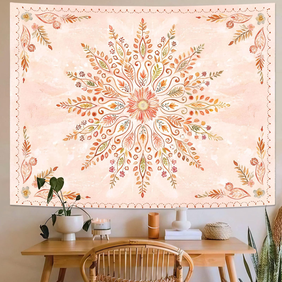 Floral Mandala Tapestry Boho Tapestry for Bedroom Orange Tapestries Wall Hanging Living Room Wall Art and Home Decor 70x90 (90"L x 70"W / Orange)