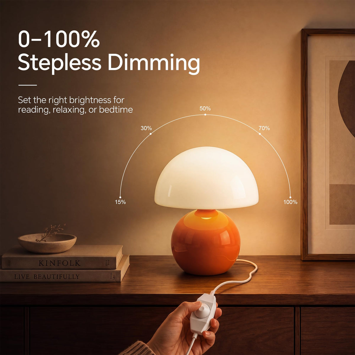 Mushroom Lamp Table Lamps Set of 2 for Bedroom Living Room (Orange-Set of 2)